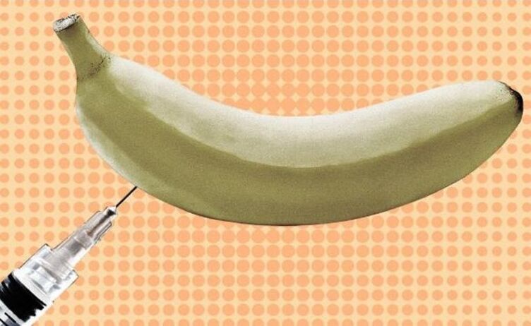 例としてバナナを使用した陰茎の注射による拡大